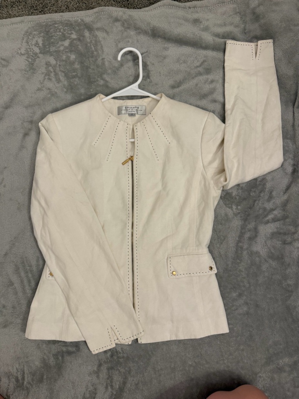 Tahari Cream Perforated Zip-Front Women's Jacket